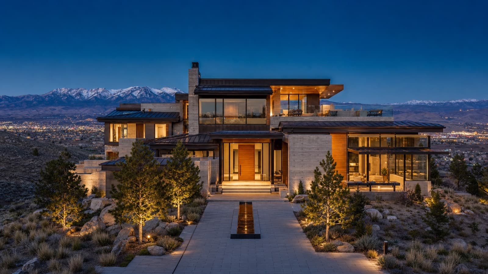 Gated entrance to an upscale private community in the foothills west of Reno, Nevada